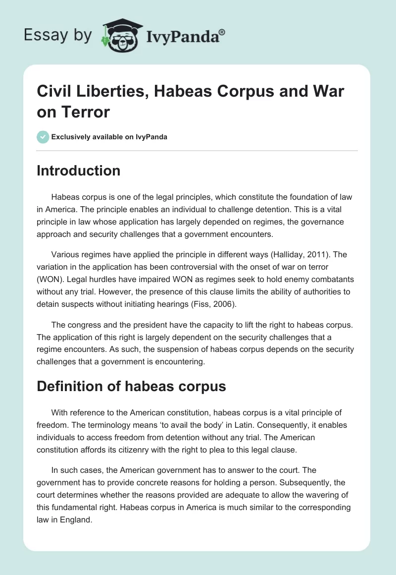 Civil Liberties, Habeas Corpus and War on Terror. Page 1