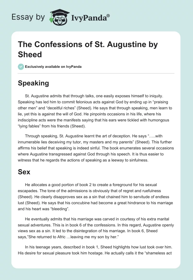"The Confessions of St. Augustine" by Sheed. Page 1