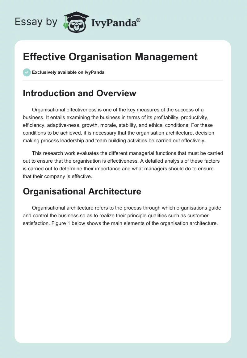 Effective Organisation Management. Page 1