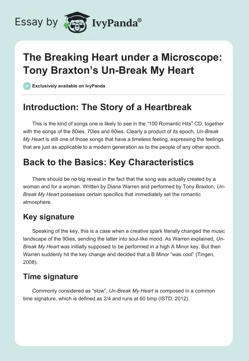 The Breaking Heart under a Microscope: Tony Braxton’s Un-Break My Heart. Page 1