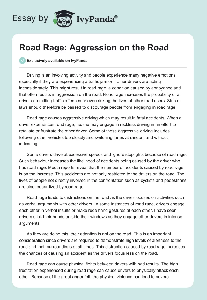 descriptive essay on road rage