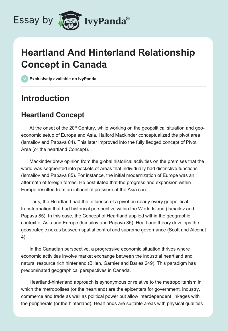 Heartland And Hinterland Relationship Concept in Canada. Page 1