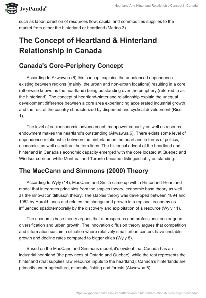 Heartland And Hinterland Relationship Concept in Canada. Page 3