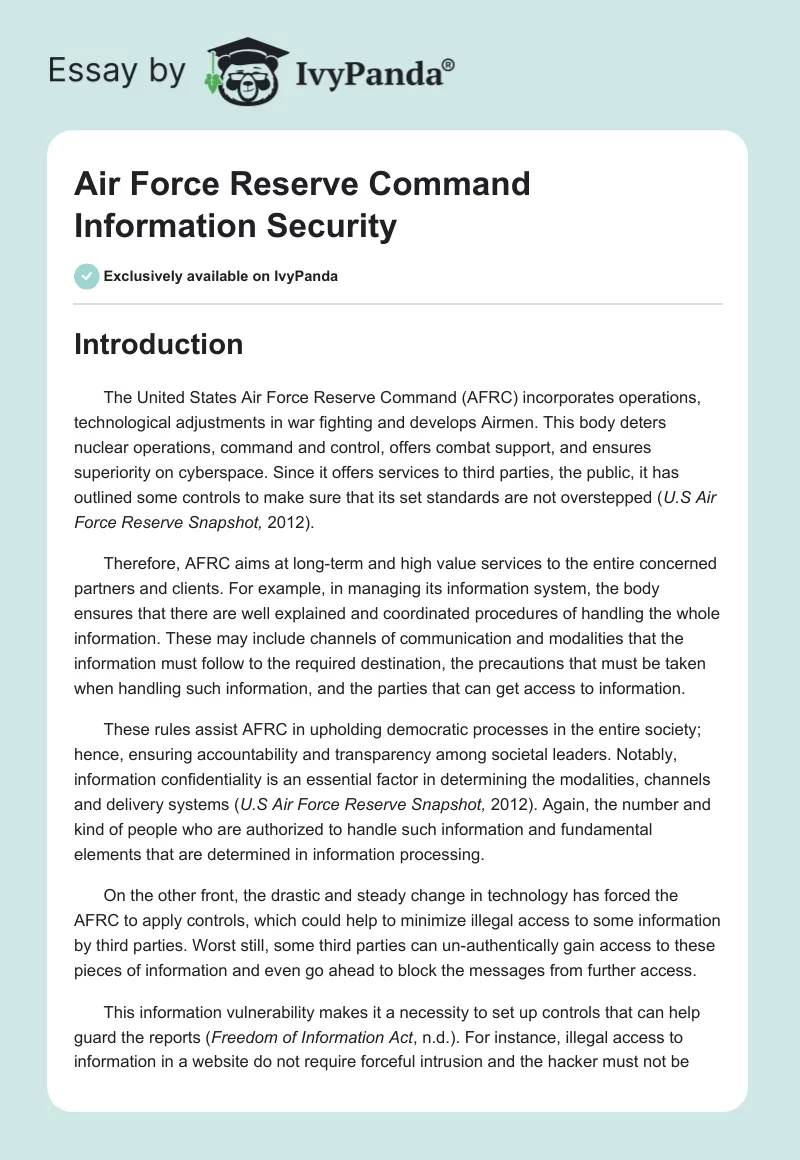 Air Force Reserve Command Information Security. Page 1