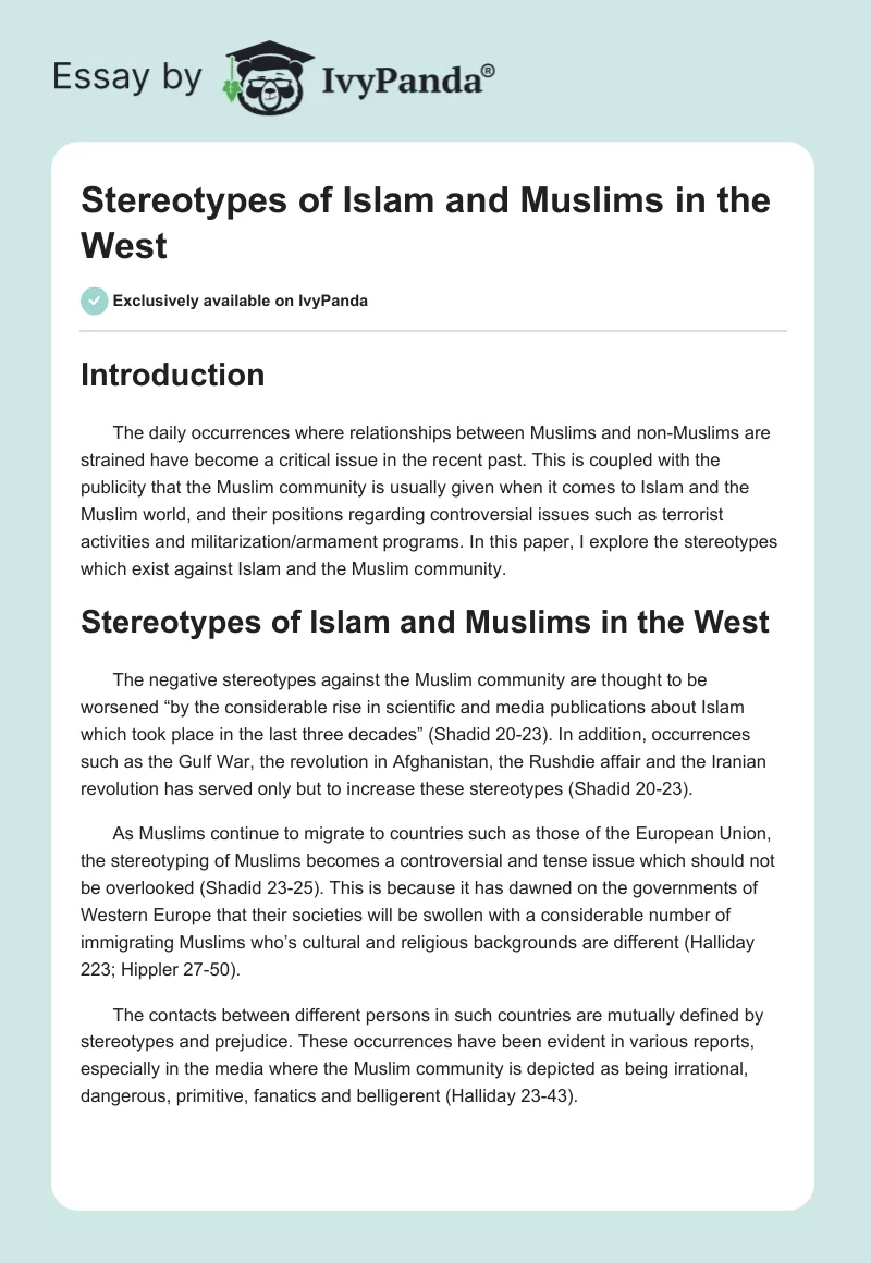 Stereotypes of Islam and Muslims in the West. Page 1
