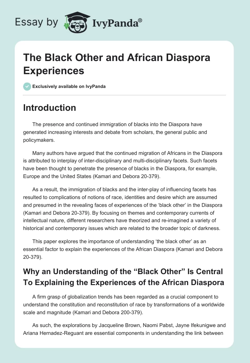 The Black Other and African Diaspora Experiences. Page 1