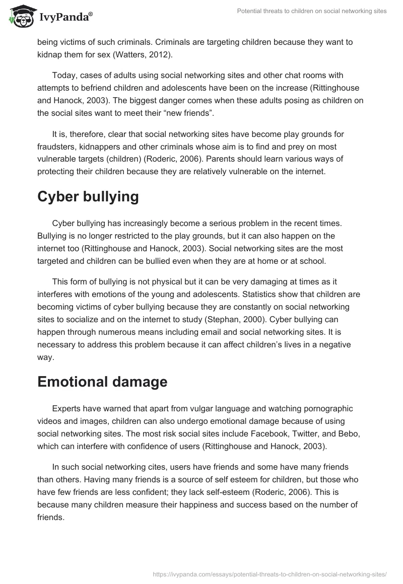 Potential threats to children on social networking sites. Page 3