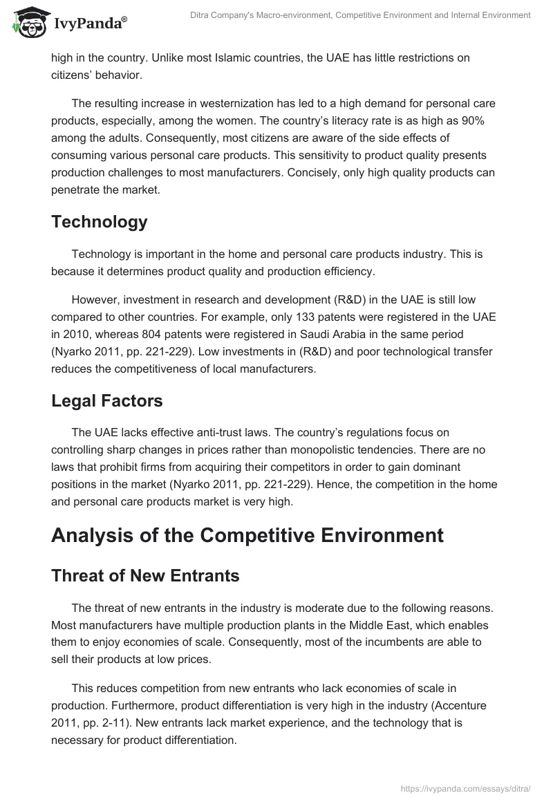 Ditra Company's Macro-environment, Competitive Environment and Internal Environment. Page 3