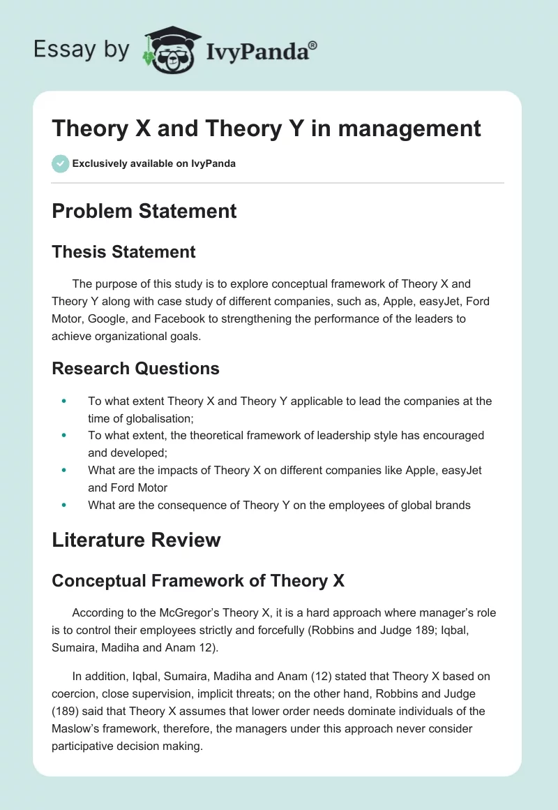 Theory X and Theory Y Examples & Use in Management: Term Paper. Page 1