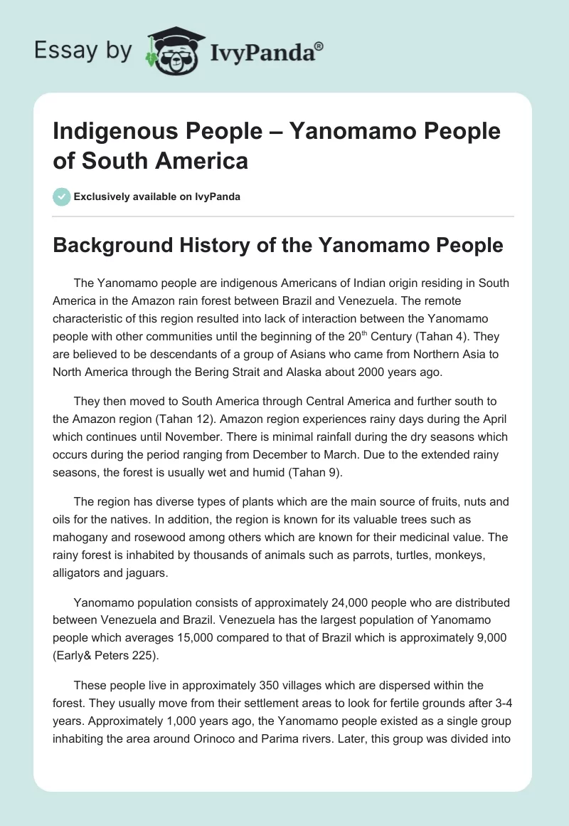 Indigenous People – Yanomamo People of South America. Page 1