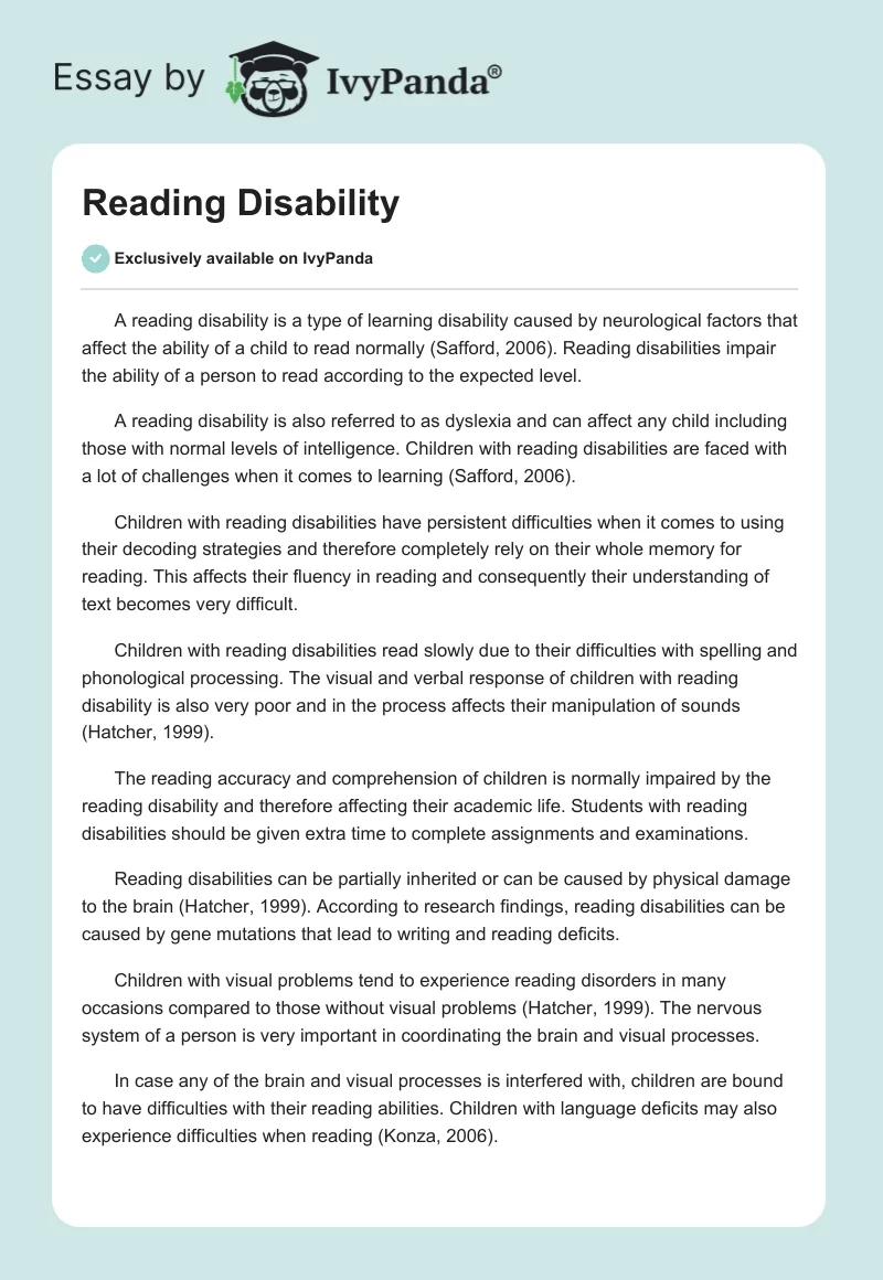 Reading Disability. Page 1