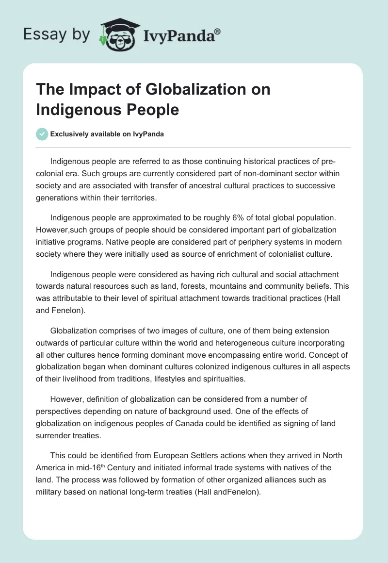 The Impact of Globalization on Indigenous People. Page 1
