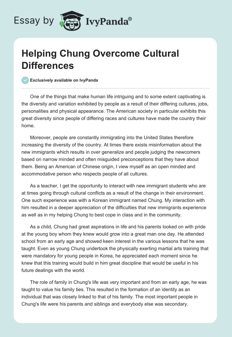 Helping Chung Overcome Cultural Differences. Page 1
