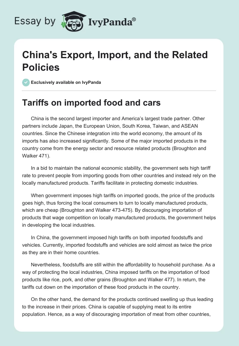 China's Export, Import, and the Related Policies. Page 1