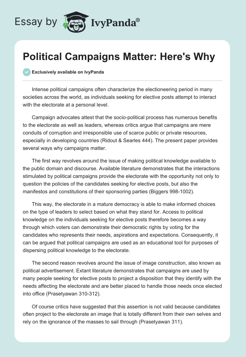Political Campaigns Matter: Here's Why. Page 1