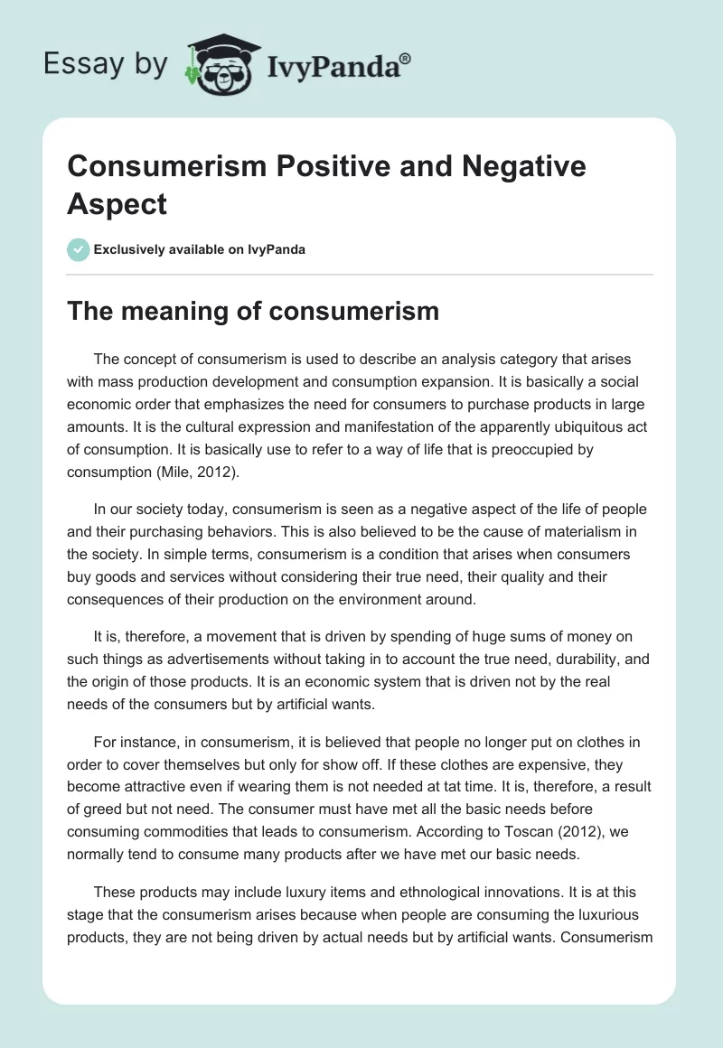 Consumerism Positive and Negative Aspect. Page 1
