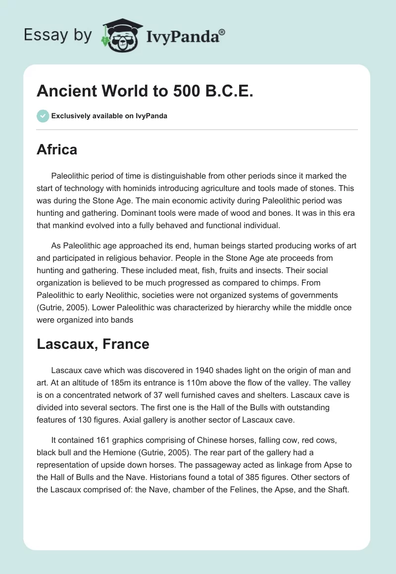 Ancient World to 500 B.C.E.. Page 1