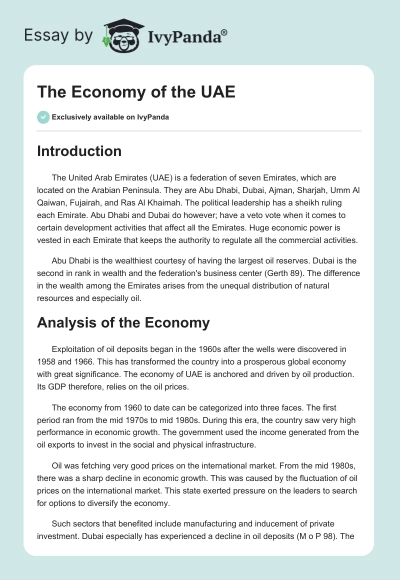 The Economy of the UAE. Page 1