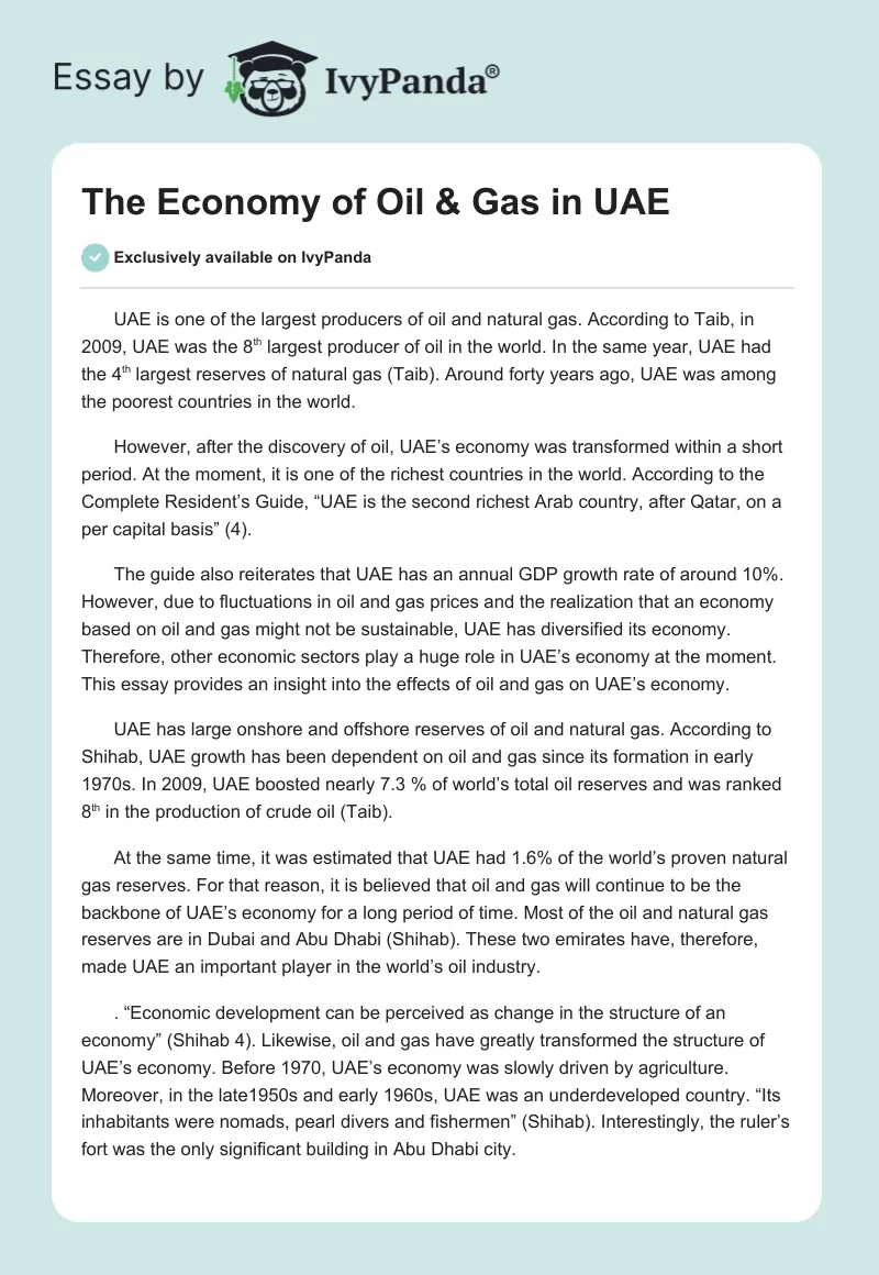 The Economy of Oil & Gas in UAE. Page 1