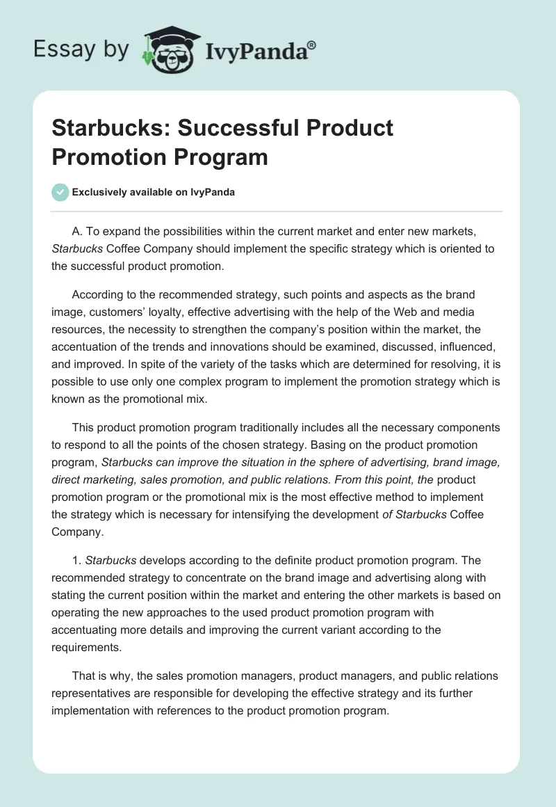 Starbucks: Successful Product Promotion Program. Page 1