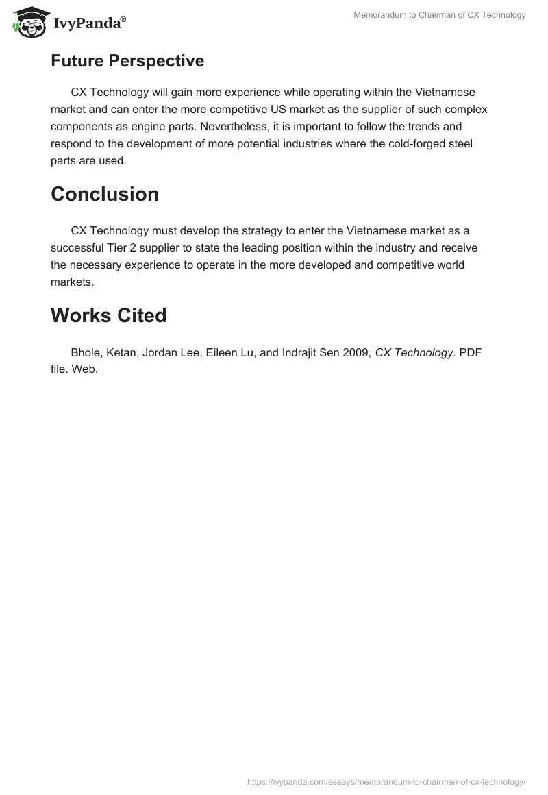 Memorandum to Chairman of CX Technology. Page 4