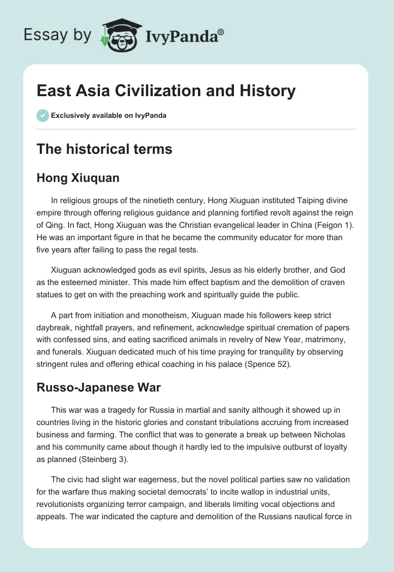 East Asia Civilization and History. Page 1