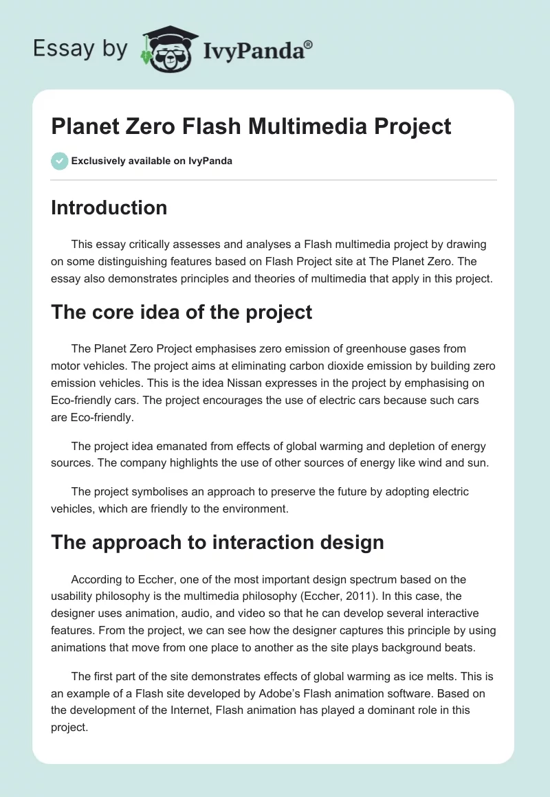 Planet Zero Flash Multimedia Project. Page 1
