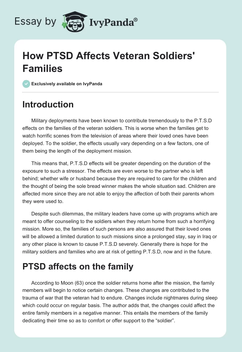 How PTSD Affects Veteran Soldiers' Families. Page 1