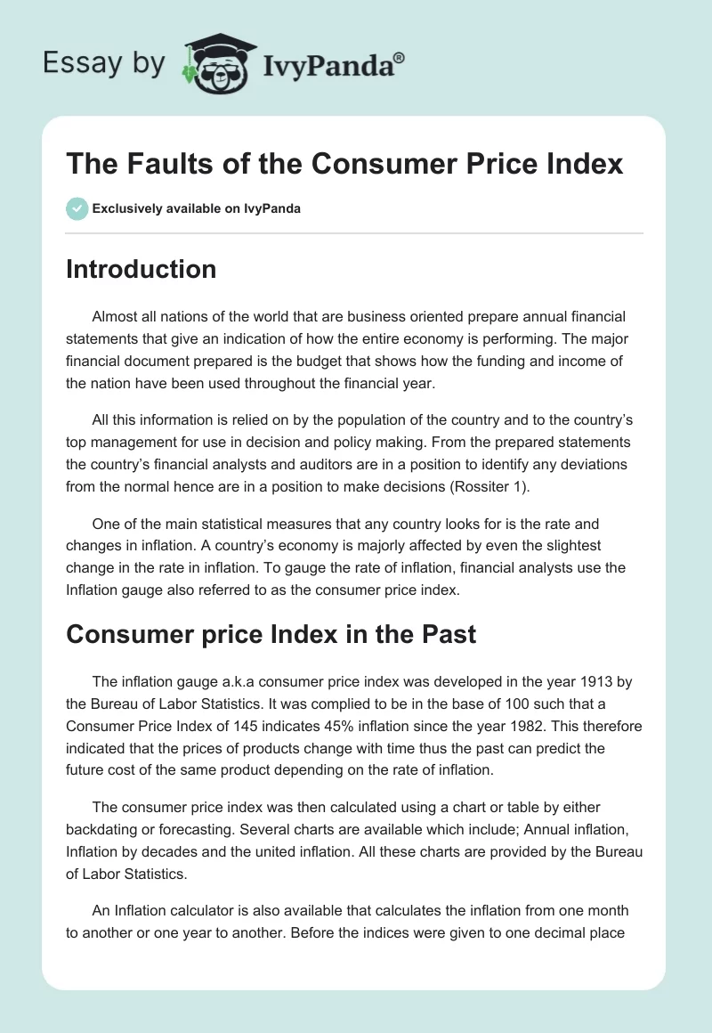 The Faults of the Consumer Price Index - 1836 Words | Research Paper ...