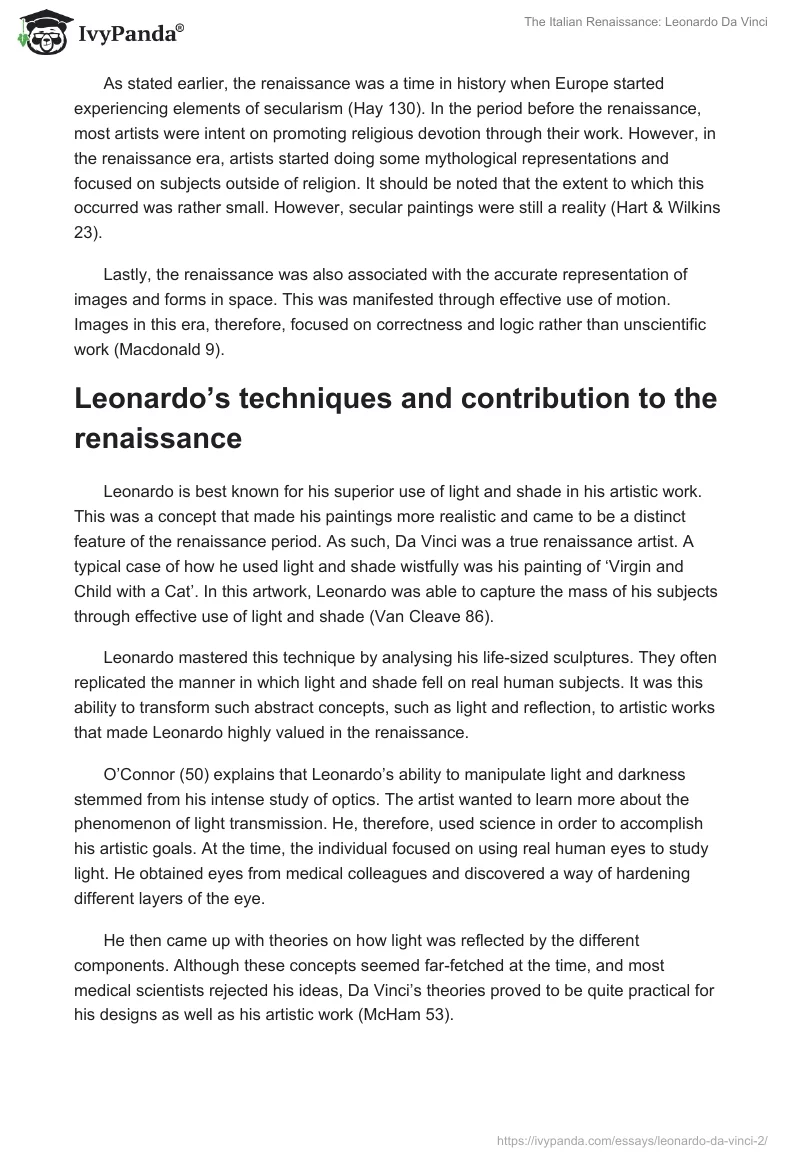 The Italian Renaissance: Leonardo Da Vinci. Page 2