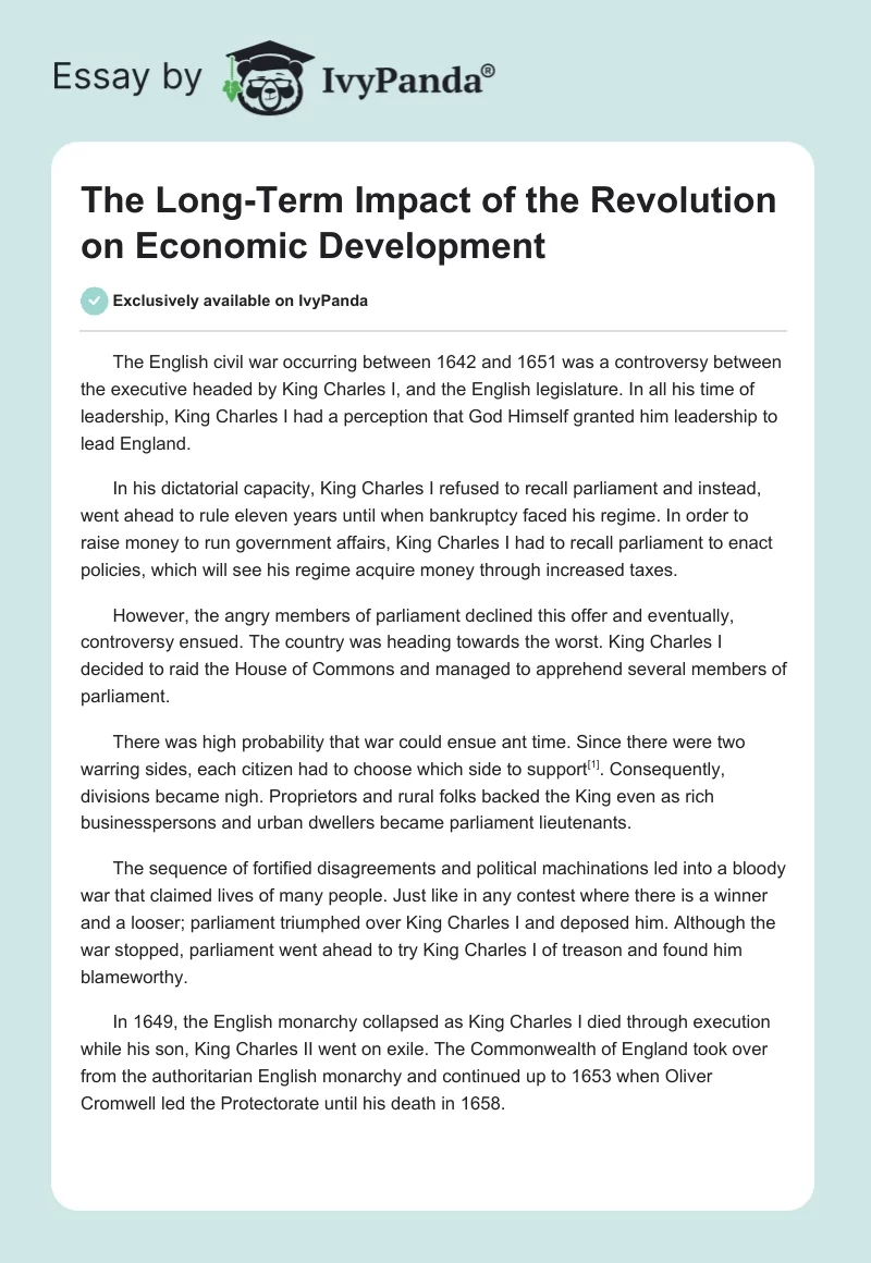 The Long-Term Impact of the Revolution on Economic Development. Page 1