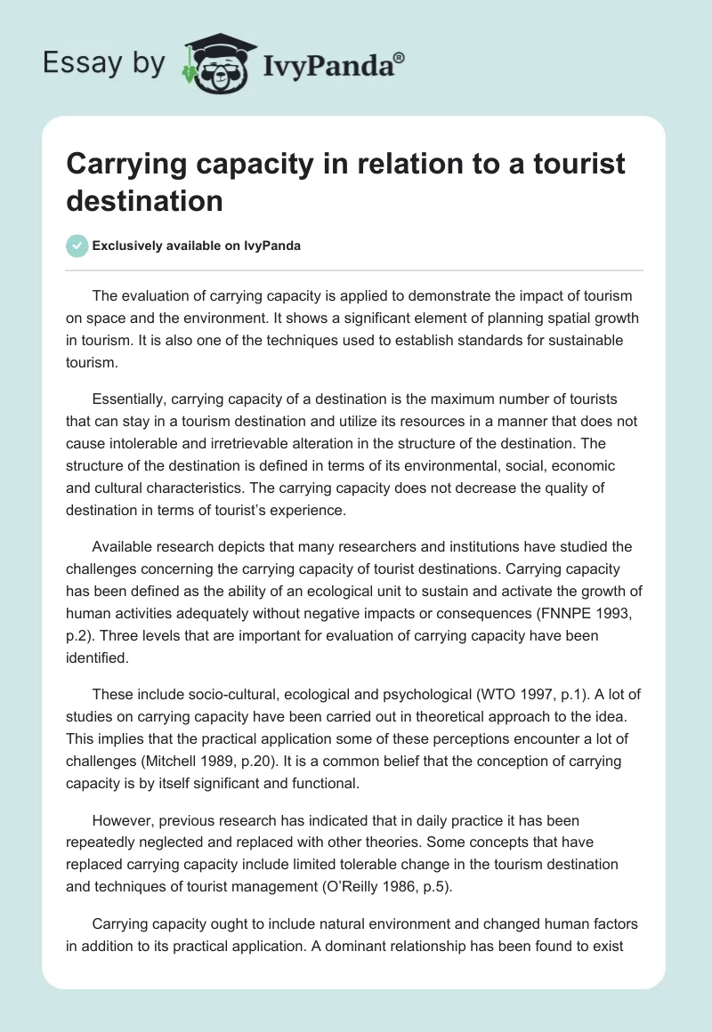 Carrying capacity in relation to a tourist destination. Page 1