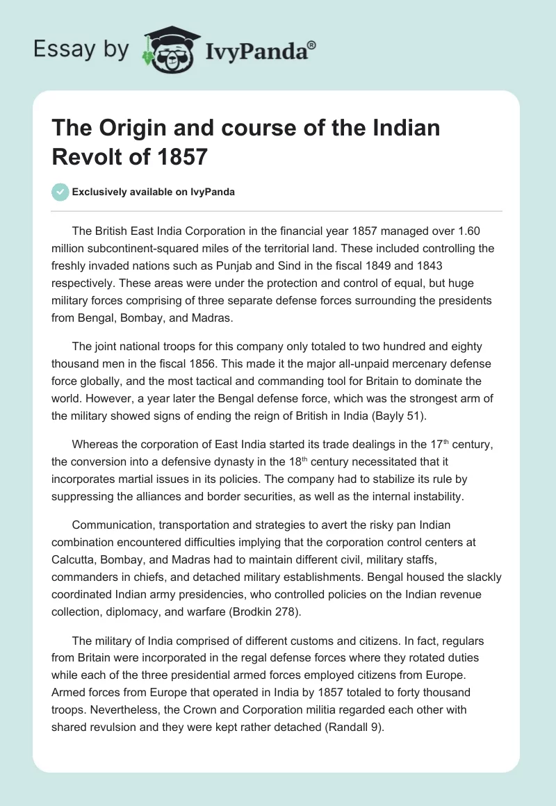 The Origin and course of the Indian Revolt of 1857. Page 1