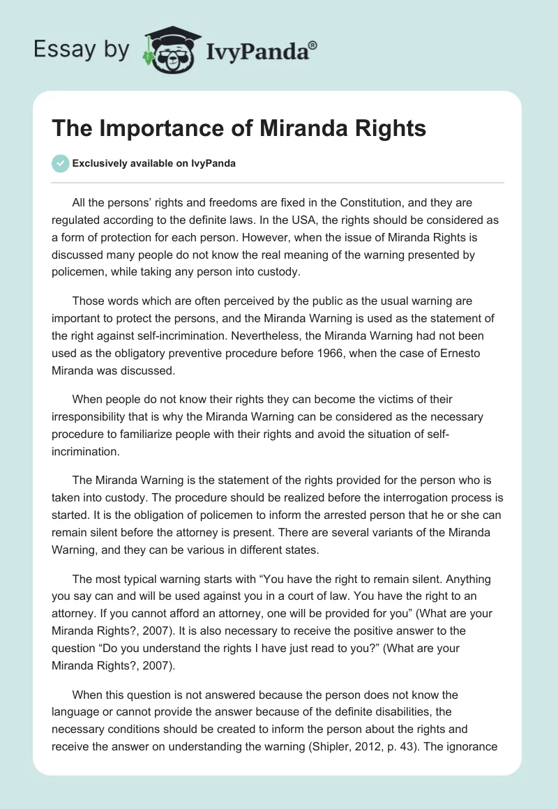 The Importance of Miranda Rights. Page 1