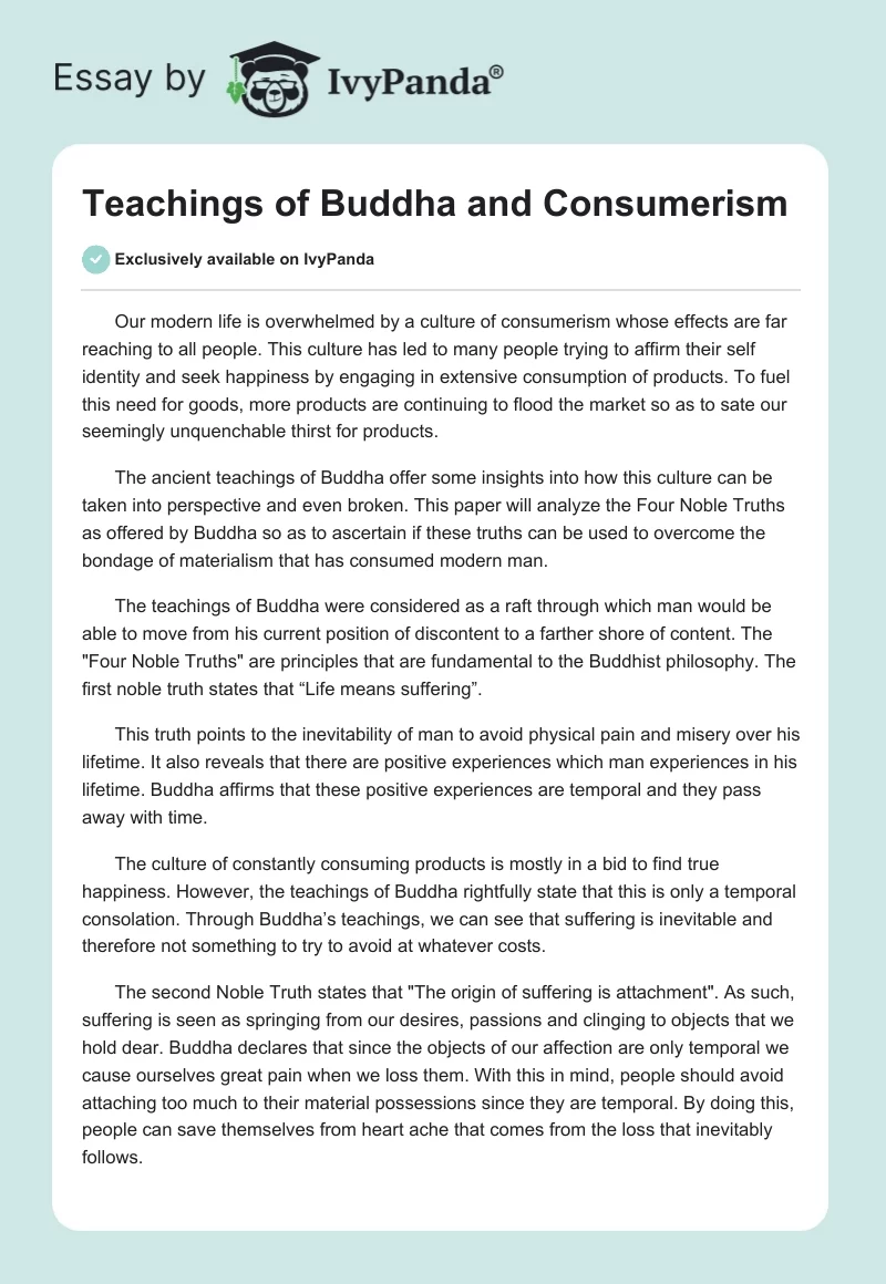 Teachings of Buddha and Consumerism. Page 1