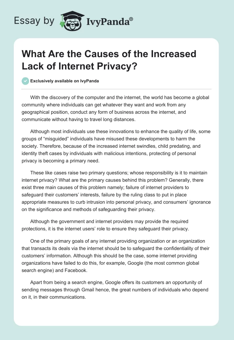 What Are the Causes of the Increased Lack of Internet Privacy?. Page 1