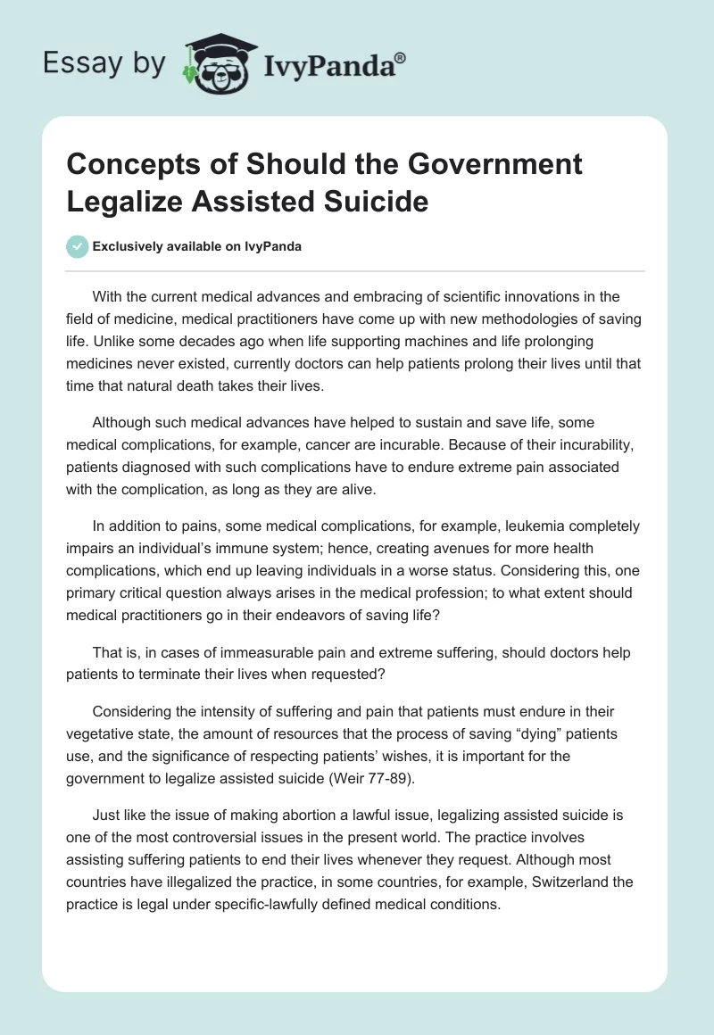 Concepts of Should the Government Legalize Assisted Suicide. Page 1