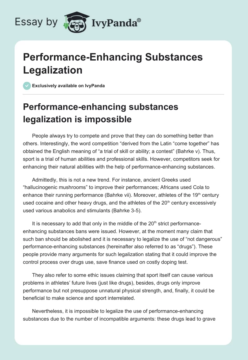 Performance-Enhancing Substances Legalization. Page 1