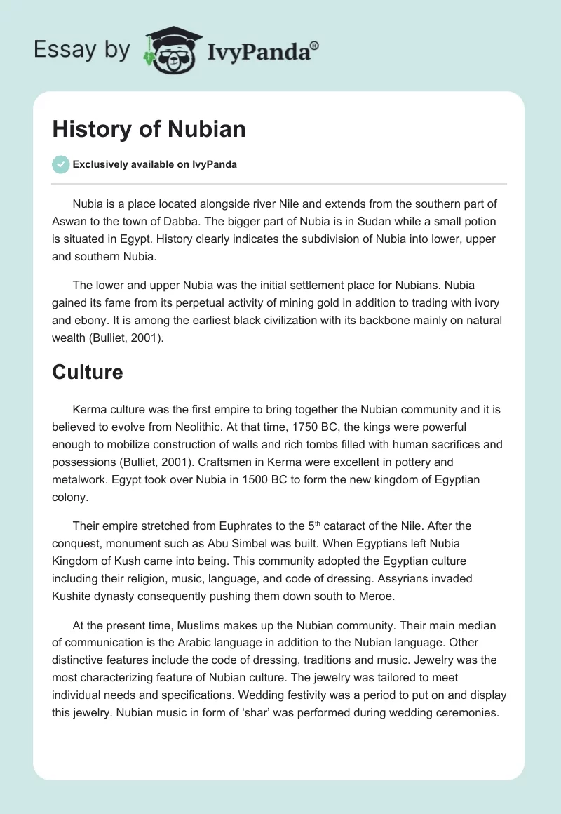 History of Nubian. Page 1