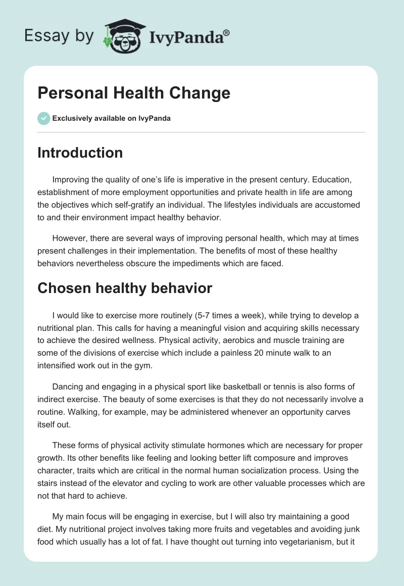 Personal Health Change. Page 1