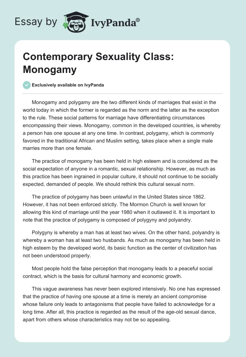 Contemporary Sexuality Class: Monogamy. Page 1