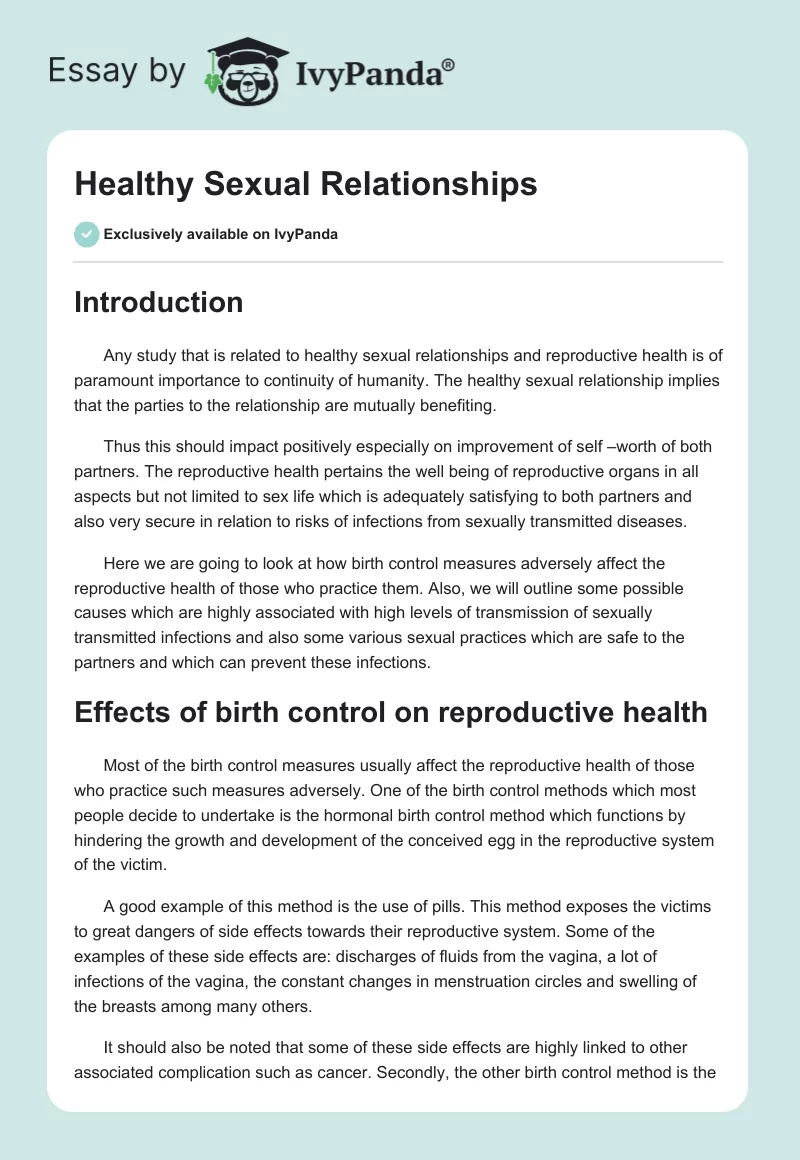 Healthy Sexual Relationships. Page 1