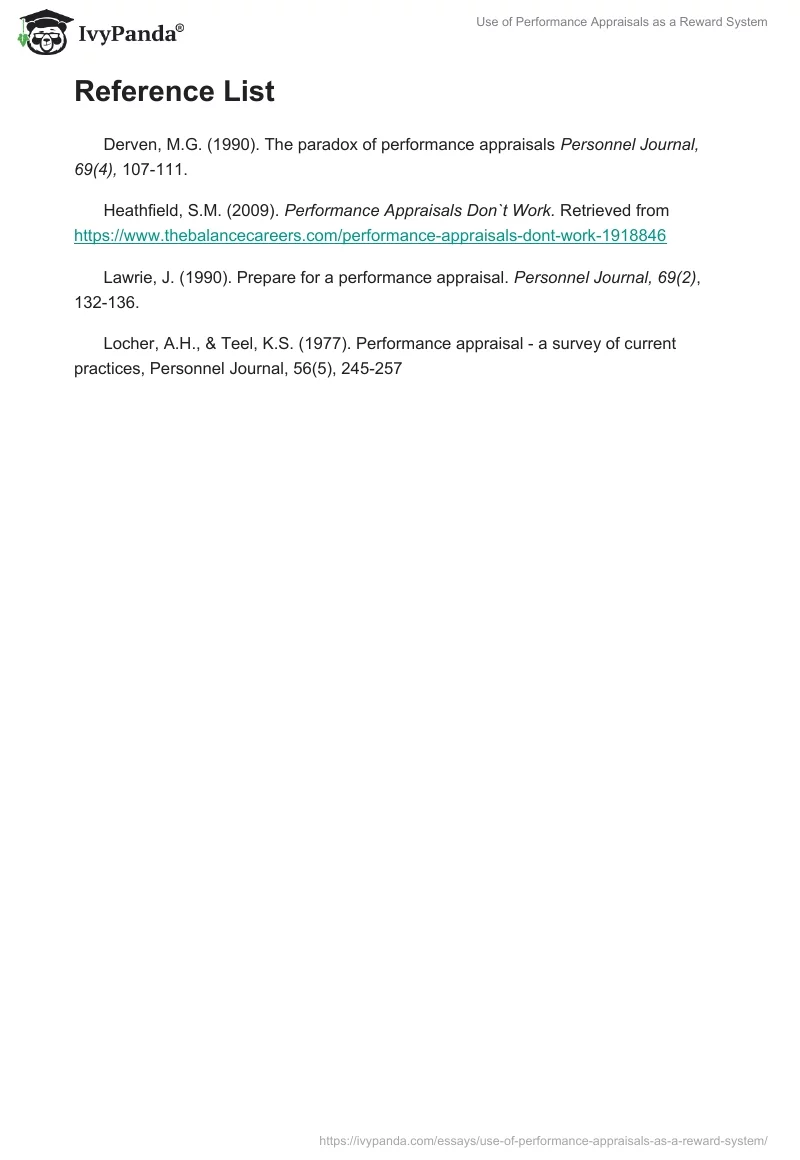 Use of Performance Appraisals as a Reward System. Page 3