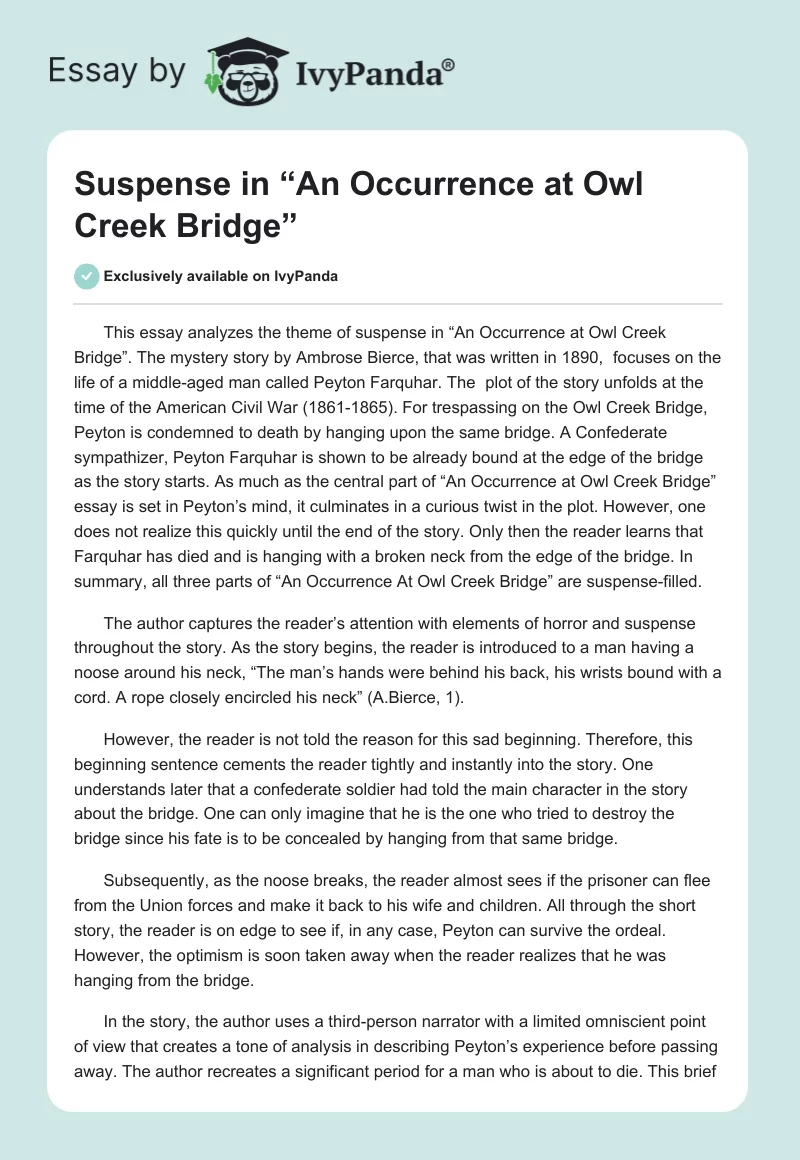 Suspense in “An Occurrence at Owl Creek Bridge”. Page 1