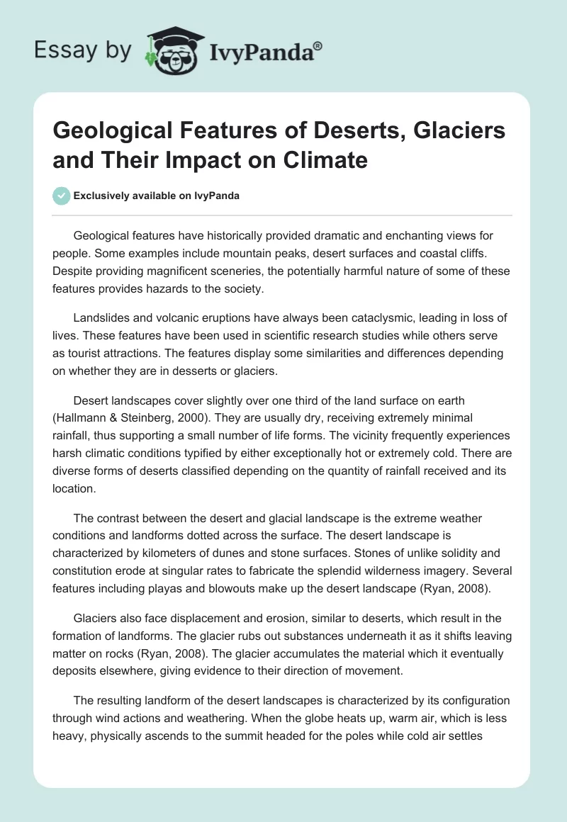 Geological Features of Deserts, Glaciers and Their Impact on Climate. Page 1