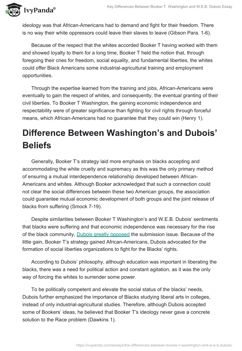 Key Differences Between Booker T. Washington and W.E.B. Dubois Essay. Page 2