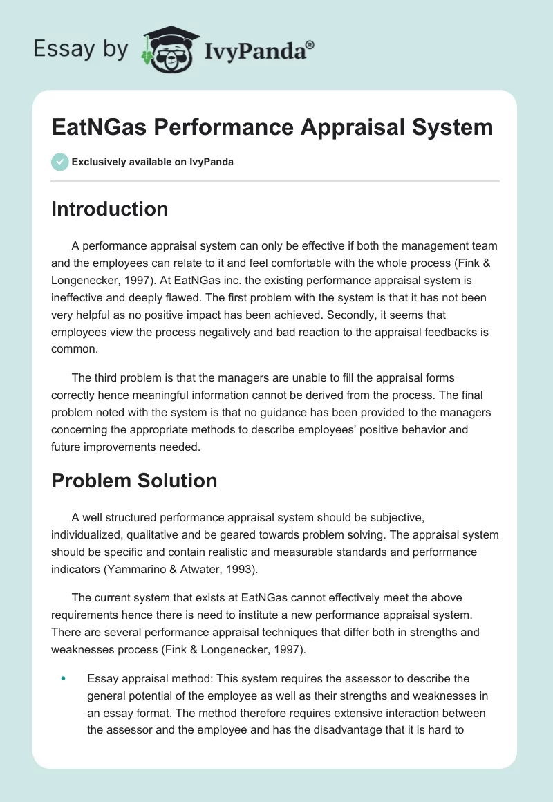 EatNGas Performance Appraisal System. Page 1