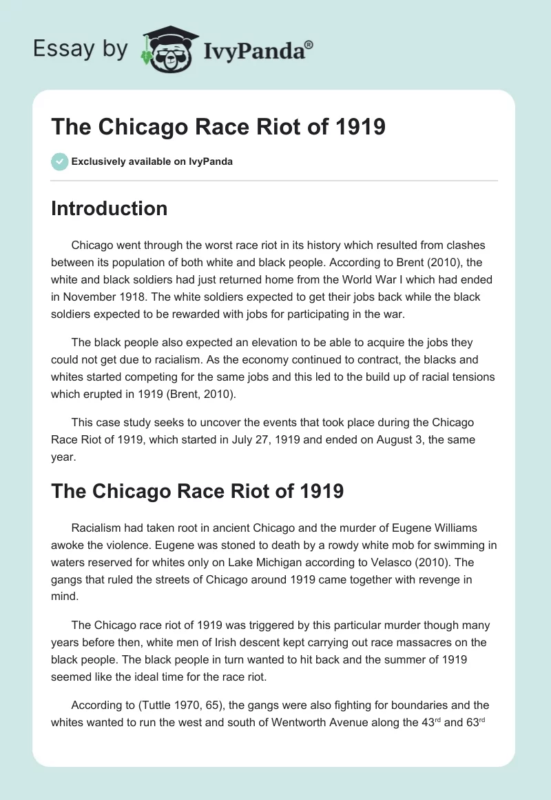 The Chicago Race Riot of 1919. Page 1