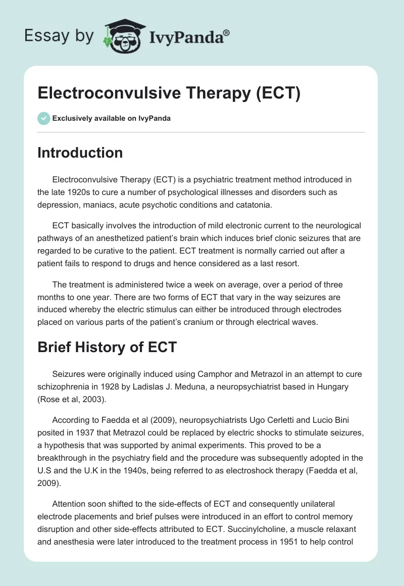 A Brief History of Electroconvulsive Therapy