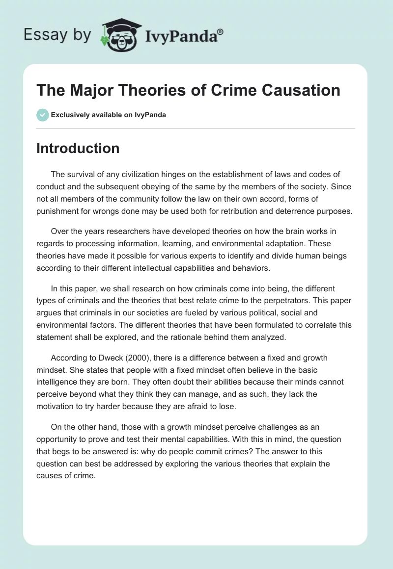 The Major Theories of Crime Causation. Page 1